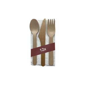 Besteckset aus Holz FSC® 100% wachsbeschichtet 4-teilig (12er Set) - A