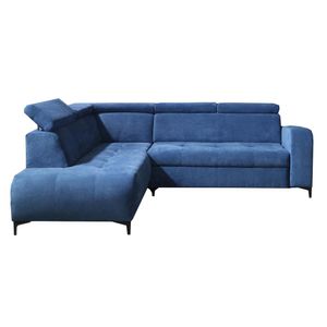 GRAINGOLD Pohovka Martins ve tvaru L - rohová sedačka s funkcí spaní a nastavitelnými opěrkami hlavy, otoman vlevo volně stojící - rohová sedačka modrá