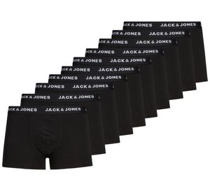 JACK&JONES Herren Boxer Shorts, 10er Pack - JACSOLID, Trunks, Baumwoll-Stretch, Logo einfarbig Schwarz L