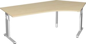 Geramöbel Schreibtisch 135° rechts höhenverstellbar, 2166x1130x680-820, Ahorn/Silber, S-617316-AS