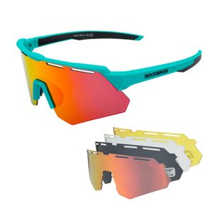 ROCKBROS Fahrradbrille Polarisierte Brille, 4 Wechselgläsern, UV-400, Grün
