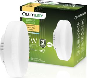 LUMILED GX53 LED, 8W žiarovka so svetelným tokom 720 lúmenov, 3000K teplá biela žiarovka, nahrádza 60W halogénové žiarovky, 120° uhol vyžarovania LED svetelný zdroj energeticky úsporná žiarovka