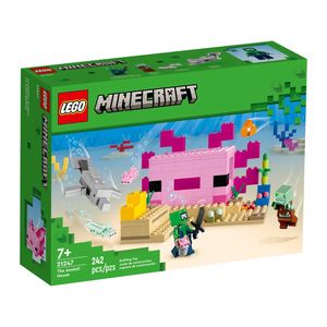 LEGO 21247 Minecraft Das Axolotl-Haus Set, baubare rosa Unterwasserbasis mit Taucherforscher, Zombie, Delfin- und Kugelfisch-Figuren, Abenteuer-Spielzeug für Kinder, Mädchen, Jungen ab 7 Jahren