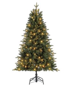 Dehner Künstlicher Weihnachtsbaum Tanne Espen, mit LED Beleuchtung warmweiß, Höhe ca. 150 cm, Kunststoff, grün
