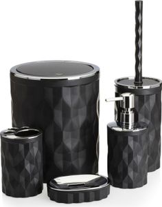 HowHomely Badezimmer set, 5-teilig Badzubehör Seifenspender, WC Bürste, Seifenschale, Abfalleimer und Zahnputzbecher Schwarz