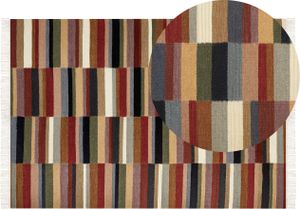 BELIANI Kelim-Teppich Mehrfarbig Wolle und Baumwolle 160 x 230 cm mit Fransen Geometrischem Muster Handgewebt Boho Fußbodenheizung Geeignet