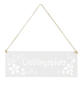 Schild Lieblingsplatz 25x9cm Außen Garten-Deko Weiß Blumen Metall Türschild