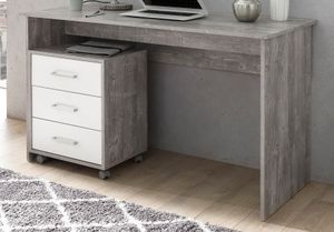 Büro-Schreibtisch Arbeitstisch PC-Tisch mit Rollcontainer beton weiss - (3824)