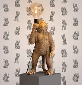 Werner Voss Tischleuchte "Koko" stehender Affe Affenlampe Tischlampe Gold extravagant E27 H=55cm