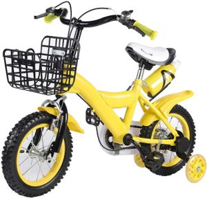 12 zoll Kinder Junge Mädchen  Kinderrad Kinderfahrrad Jungenfahrrad  Mädchenfahrrad      Fahrrad mit Stützräder Korb      (Gelb)