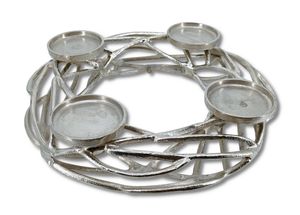 Metall Kranz Ø 40cm mit Kerzenhalter silber für vier große Stumpen-Kerzen Tisch-Deko Advent-Kerzenständer