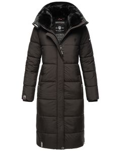 Marikoo Damen Winterjacke Parka Stepp Mantel Kunstfell gefüttert Kapuze RELIZIAA Schwarz Gr. 40 - L