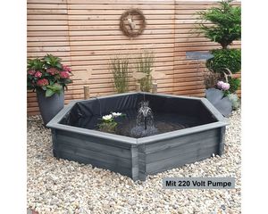 Hochteich 6-eck 200 cm, grau Promadino Teich Dekoration Garten Hingucker Holz