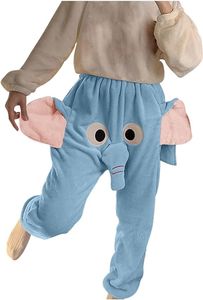 Roztomilé teplé fleecové pyžamové kalhoty pro muže Ženy Kreslený slon Zvířecí Zima Jaro Móda Slušivé kalhoty pro páry M