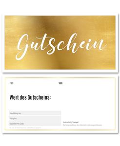 Frank Paperman | 5x Geschenk Gutschein blanko für Kunden mit funkelnder Goldprägung | Gutscheine zum selber Ausfüllen | Gutschein Vordruck DIN lang