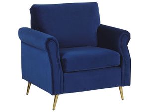 Sessel Kobaltblau Samtstoff mit Goldenenbeinen/ Armlehnen in Retro-Stil Wohnzimmer Salon Flur Skandinavisch Modern