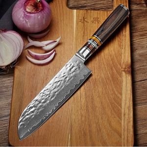 Damaškový kuchyňský nůž Kašiwa-Santoku/Hnědá KP14041