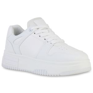 VAN HILL Damen Sneaker Low Keilabsatz Schnürer Schnür-Schuhe 840198, Farbe: Weiß, Größe: 38