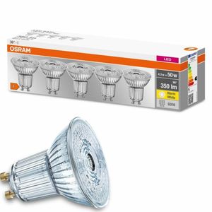 OSRAM LED-Lampe LED BASE PAR16, GU10, EEK F, 4,3 W, 350 lm, 2700 K, 5 Stk.