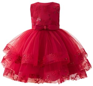Abendkleid mit kürzerem Rock Größe 110 - Burgund mit Schleife