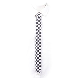 Schmale Krawatte Schwarz Weiß im Schachbrett Design I Rockabilly Funky Uni