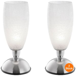 Nachttischlampe Touch 2er Set Tischlampe Modern Glas Weiß Silber Wohnzimmer