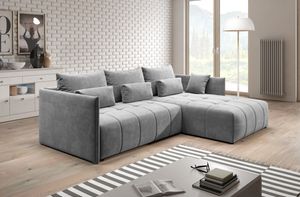 Sofa YALTA Couch ausziehbar mit Bettkasten und Kissen Schlafsofa Hellgrau MH85