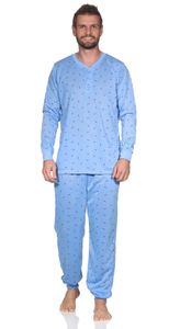 Herren Pyjama Set Shirt & Hose Schlaf-Anzug Nachthemd,  Blau/M/48
