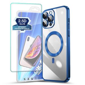 Magsafe Hülle für Apple iPhone 13 Pro Max Handyhülle mit 9H Displayglas Bumper Case Magnet Cover – Farbe: Dunkelblau