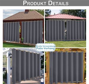 1 Stück Dunkelgrau Outdoor Vorhang Wetterfest Wasserdicht Mit ösen Oben Und Unten Verdunkelungsvorhang Outdoorvorhänge Blickdicht Vorhänge Gardinen Für Balkon Terrasse Garten Patio, 254x213cm