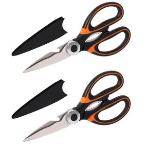 Belle Vous 2er Pack Hochleistungs Küchen-Scheren Set - 21 cm Haushaltsschere Edelstahl mit Klingenabdeckungen - Mehrzweck-Küchen Schere für Hähnchen,