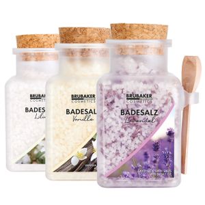 Sada koupelové soli BRUBAKER 3 x 400 g - vůně lilie, vanilky a levandule - přísada do koupele s přírodními výtažky - wellness koupel pro relaxaci, odpočinek