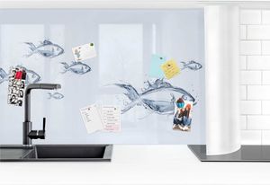 Küchenrückwand - Liquid Silver Fish I, Größe HxB:50cm x 300cm, Ausführung:Premium Glanz