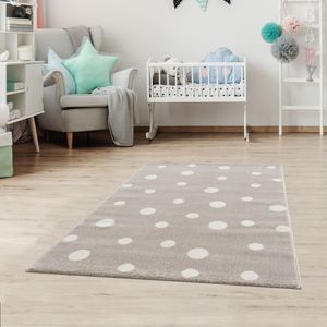 Kinderteppich DOTS Gepunktet Teppich für Kinderzimmer Pastellfarben Schadstofffrei Größe: 160 x 230 cm, Beige