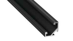 LED Aluminium Profil Leiste Schwarz | Typ C Neigungswinkel 45° | Mit Endkappe und Halterung | Schwarz Abdeckung | 1m