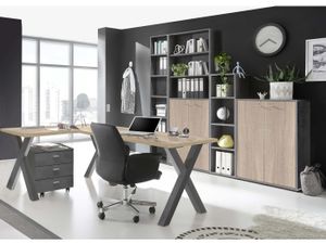 Büromöbel Mister Office 6 teiliges Komplett Set in Graphit und Eiche Sägerau