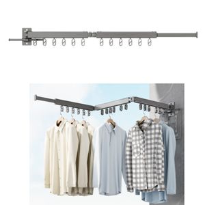 88cm Ausziehbare Wandmontierte Kleiderstange, Doppelt Faltbarer Wäscheständer mit 12 Löchern und Handtuchhalter für Balkon, Schlafzimmer (grau)