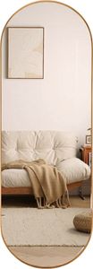 SensaHome Oválne zrkadlo po celej dĺžke - Minimalistické nástenné a stojanové zrkadlo - Kovový okraj - Moderné - 50x160 cm - Zlaté