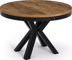 Runder Ausziehbarer Esstisch Weiß - Tisch im Loft-Stil mit Metallbeinen - Industrieller Tisch für Wohnzimmer - Spacesaver - Eiche Lefkas - Schwarz - 120 cm