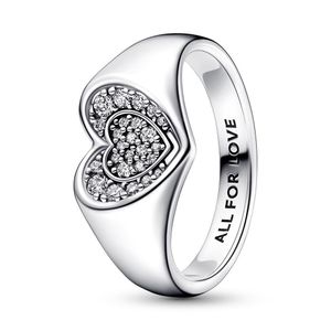 Pandora 192491C01 Signet Ring Ladies Radiant Heart Pavé Sterling Silver Velikost 52