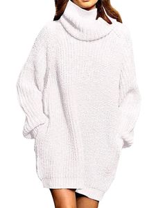 Damen mit Pockets Jumper Tops Chic Longline Pullover lässig Sweatshirts komfortabel, Farbe: Weiß, Größe: L