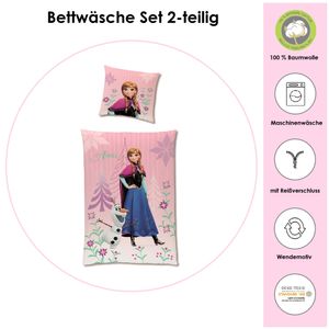 Disney Frozen Die Eiskönigin Bettwäsche Set mit Anna und Elsa für Mädchen · Biberbettwäsche für Kinder 135x200 80x80 cm aus 100% Baumwolle · Motiv DIAMONDS mit Wendeseite