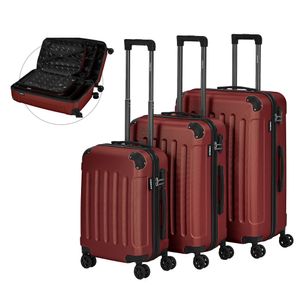 AREBOS cestovný kufor sada 3 kufrov na kolieskach z tvrdej škrupiny ABS teleskopická rukoväť vrátane zipsu, 360° kolieska M-L-XL červená