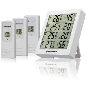 BRESSER Temeo Hygro Quadro - Thermo- und Hygrometer mit 4 unabhängigen Messdaten Farbe: weiss