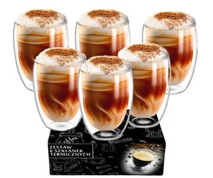 Latte Macchiato Thermogläser Set 6 x 350 ml   | Set mit Schwebe-Effekt, auch für Tee, Eistee, Säfte, Wasser, Cola, Cocktails aus Borosilikatglas