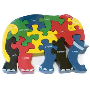 CONEN bunter Holz Puzzle Elefant Zahlen 1 bis 12 Rückseite one bis twelve