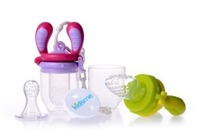 KidsMe Food Feeder Fruchtsauger & Mundschutzbeutel für Baby Starter Kit - Grau/Plum