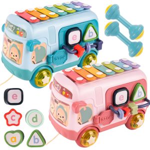 MalPlay Bus Xylophon Babyspielzeug für Baby, Musik Lernspielzeug mit Form-Sortierer, Musikspielzeug, für Kleinkinder ab 1 2 Jahre