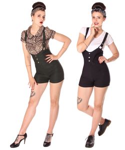 SugarShock Dal Suspender High Waist retro Shorts im Uniform Style, Größe:XL, Farbe:Schwarz
