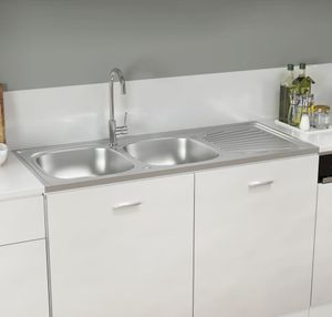 vidaXL Dvojdřez stříbrný 1200x500x155 mm nerezová ocel